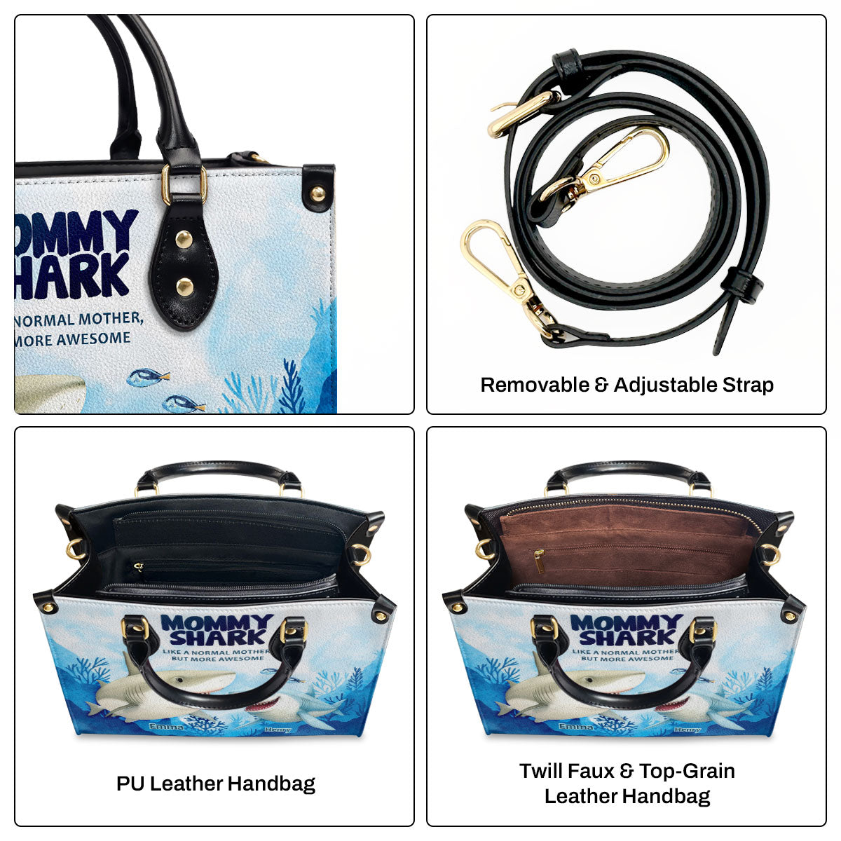 Mommy Shark - Personalized Leather Handbag SB250