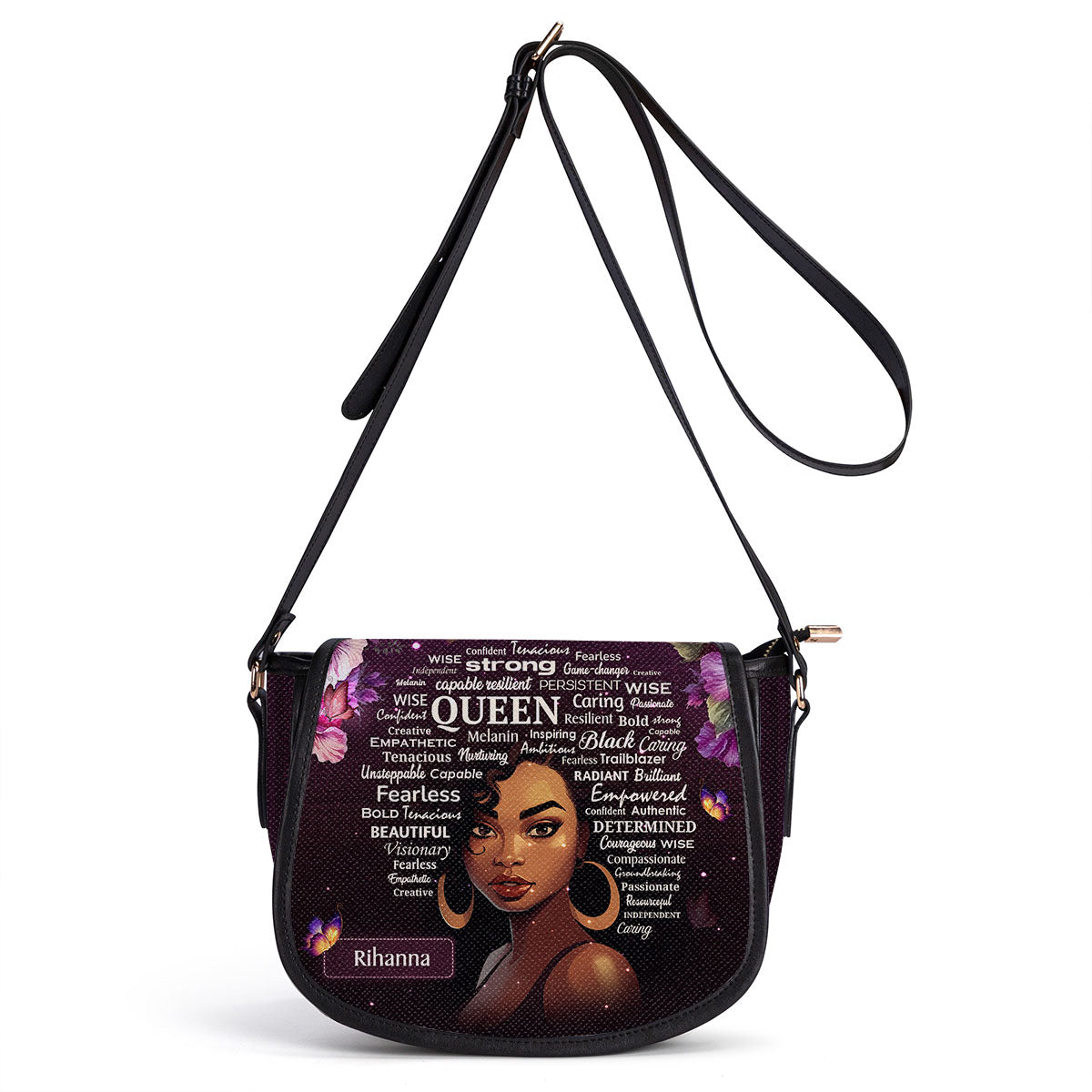 Black Queen - Personalized Leather Saddle Cross Body Bag SB37