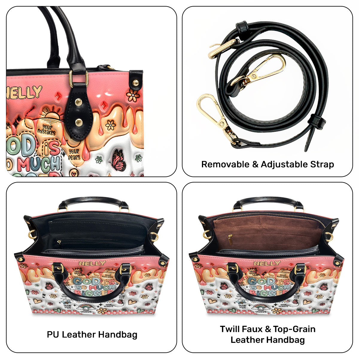 God Is Bigger Than - Personalized Leather Handbag SBN08