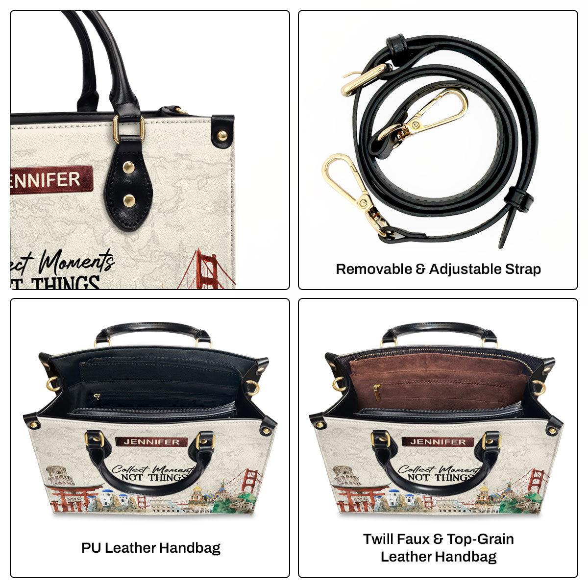 Collect Moments Not Things - Personalized Leather Handbag SBLHBT75