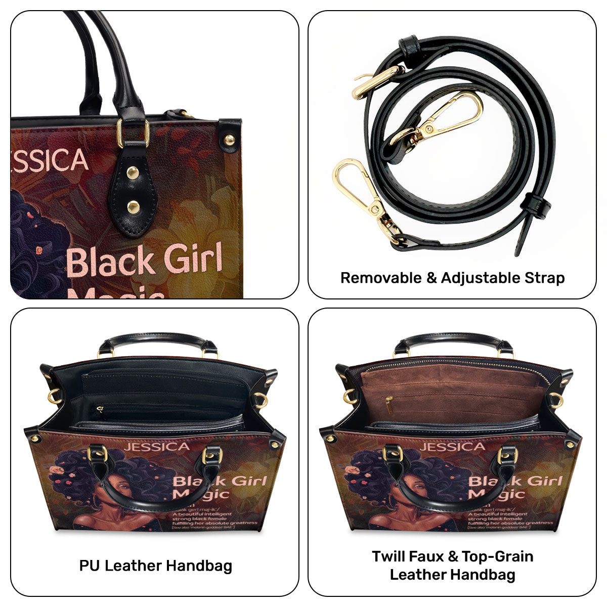 Black Girl Magic - Personalized Leather Handbag SBN03