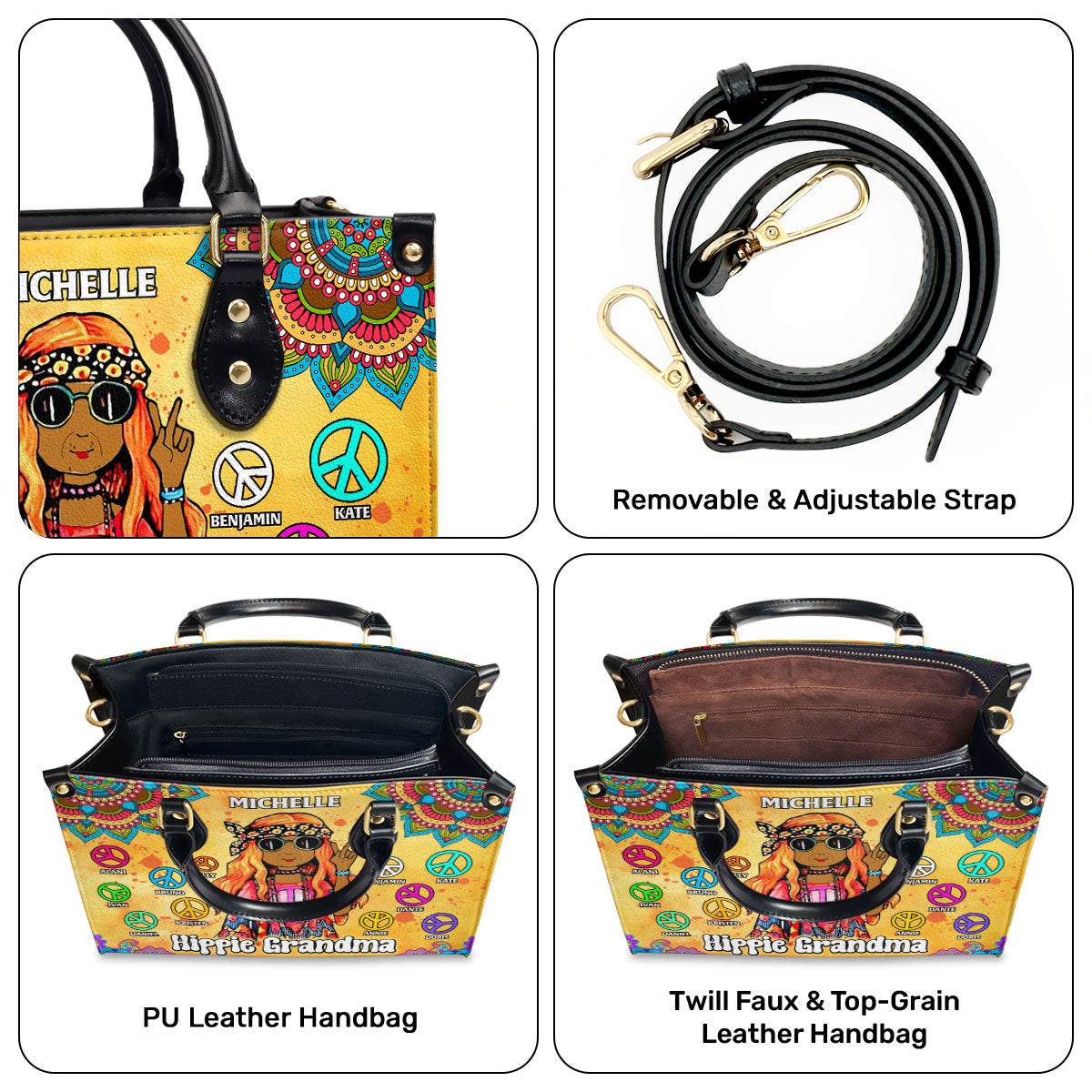 Hippie Grandma - Personalized Leather Handbag SBN12