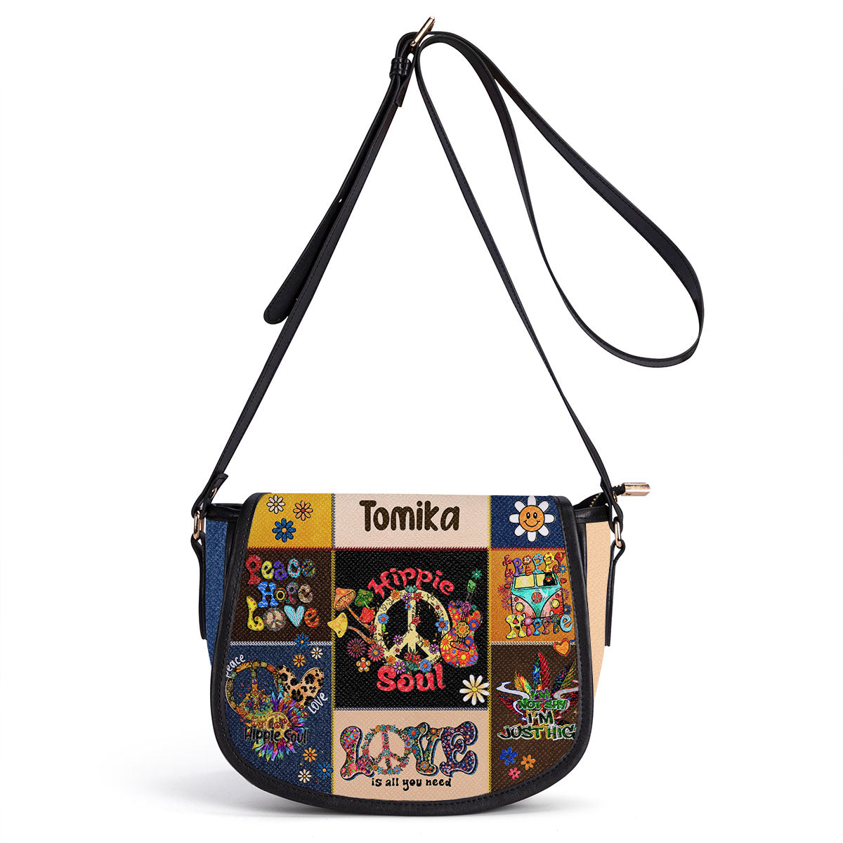 Hippie Soul - Personalized Leather Saddle Cross Body Bag SBHN17