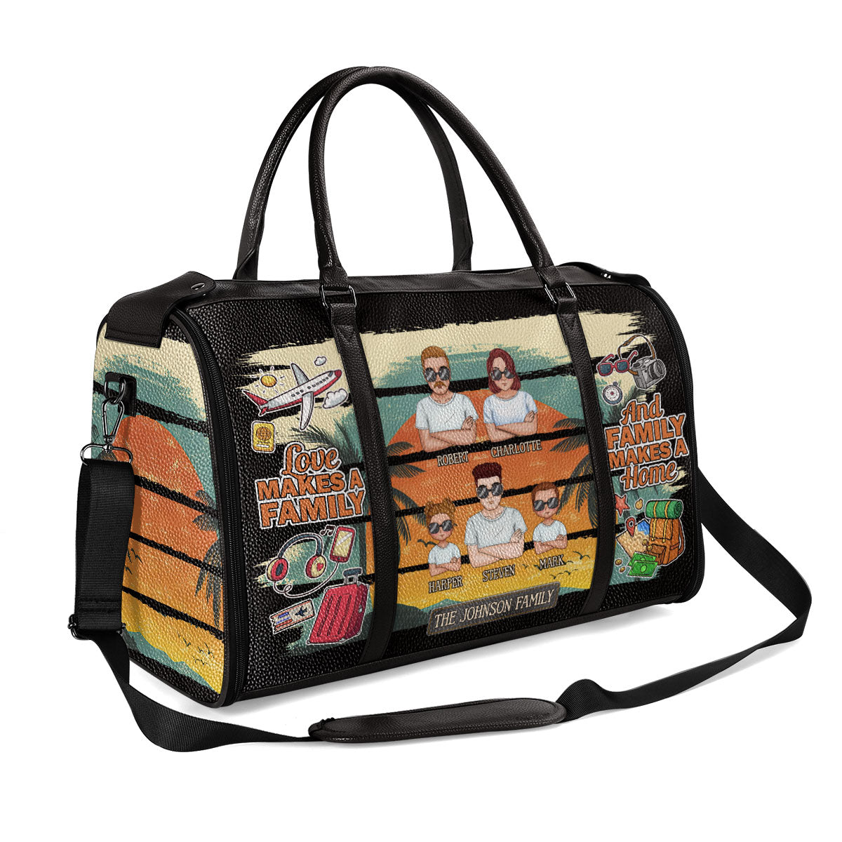 Love Makes A Family And Family Makes A Home - Personalized Leather Duffle Bag SBDBT74