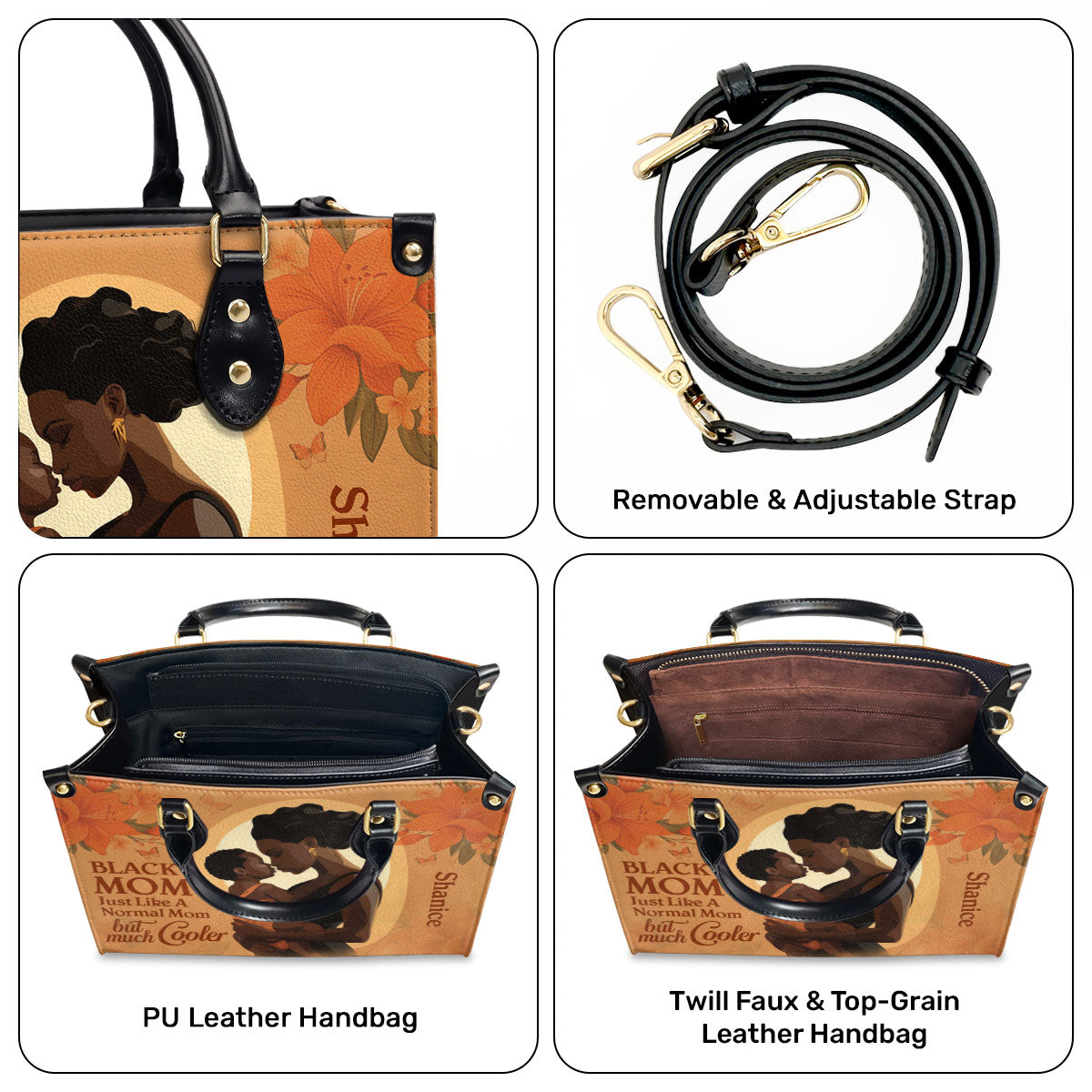 Black Mom Just Like A Normal Mom But Much Cooler - Personalized Leather Handbag STB125