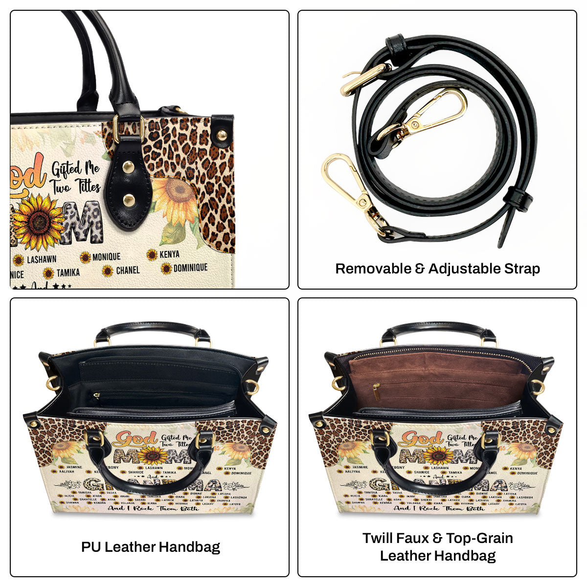 God Gifted Me Two Titles Mom And Grandma And I Rock Them Both - Personalized Leather Handbag SBT42