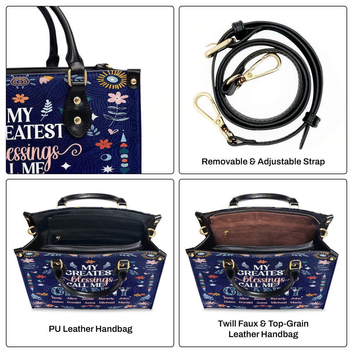 My Greatest Blessings Call Me Mom - Personalized Leather Handbag SBLHBLM2230TA