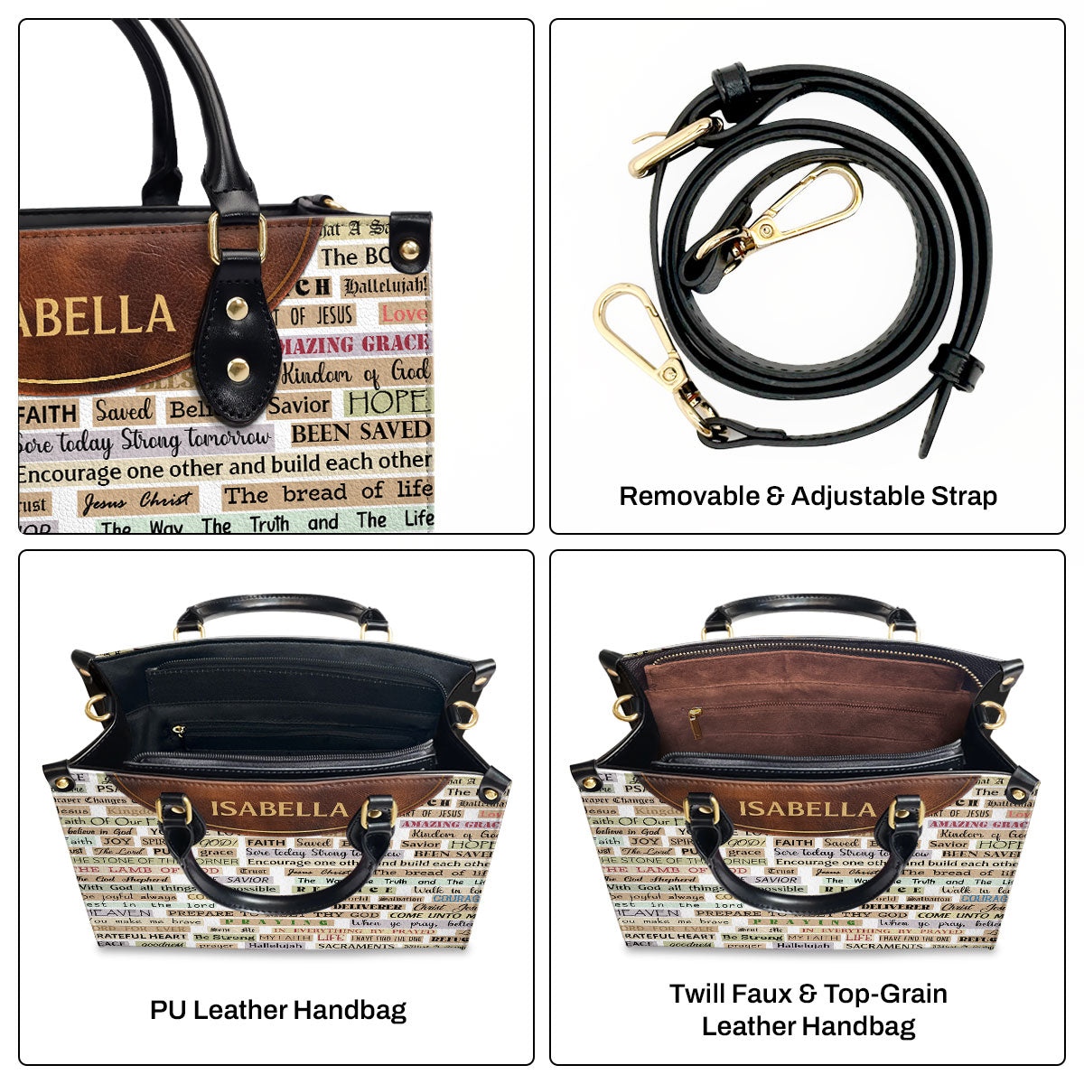 Faith Text - Personalized Leather Hand Bag SBLHBPT771T
