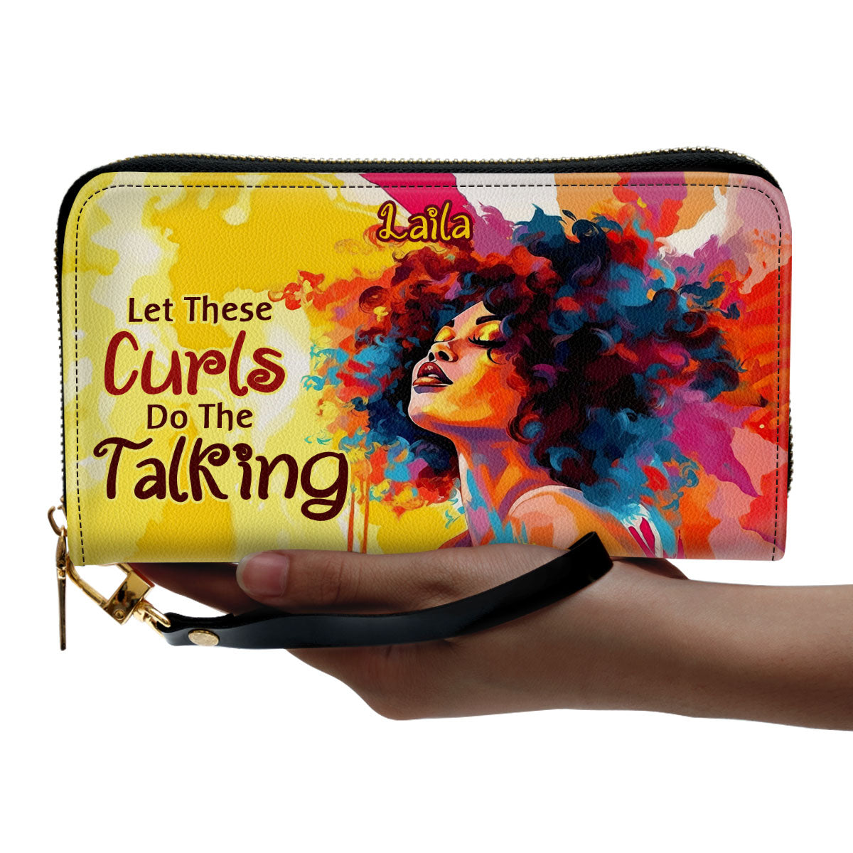 Let These Curls Do The Talking - Personalized Leather Clutch Purse SB18