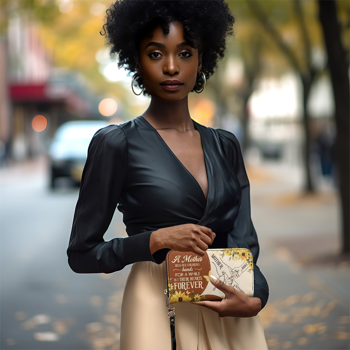 A Mother Holds Her Children Hands For A While - Personalized Leather Clutch Purse SBCPLTU2622TA