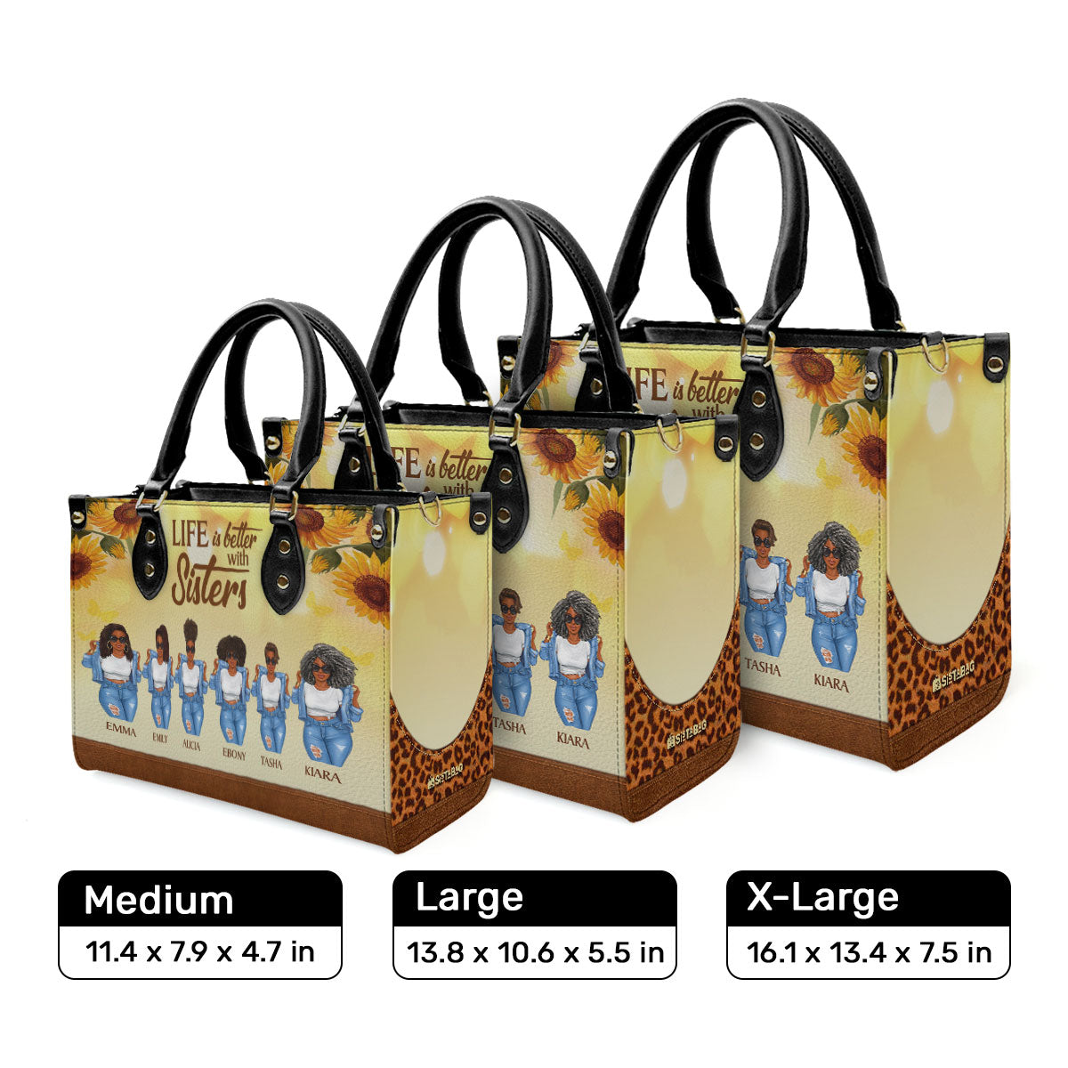 Life Is Better With Sisters - Personalized Leather Handbag STB01C