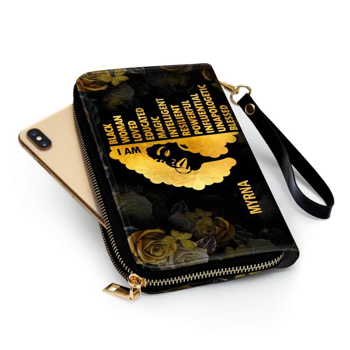 I Am Black - Personalized Leather Clutch Purse STB05