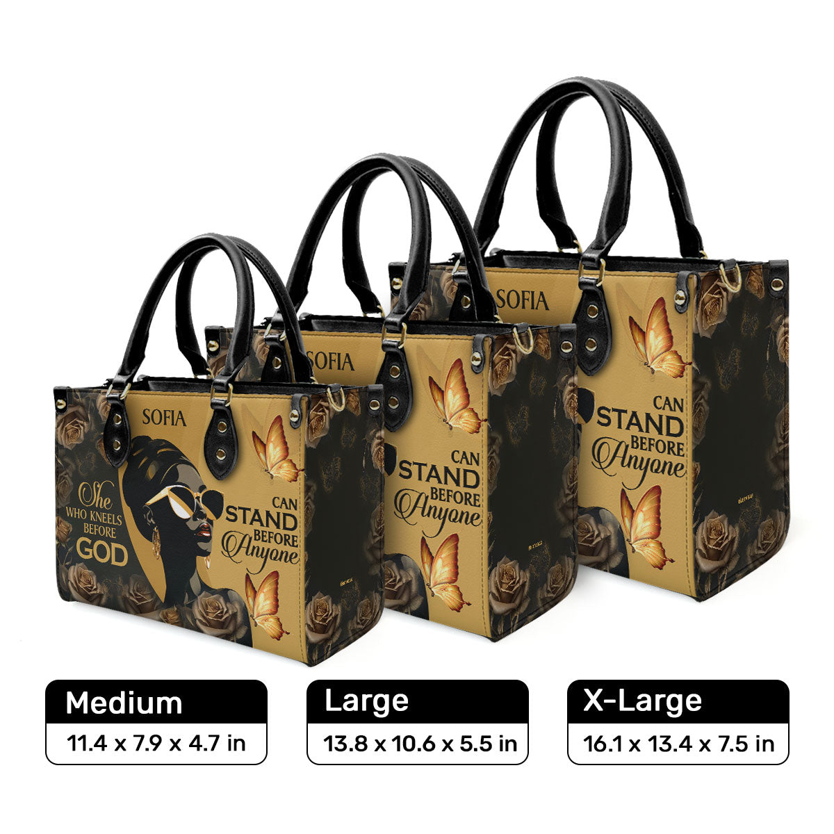 She Who Kneels Before God Can Stand Before Anyone - Personalized Leather Handbag STB10