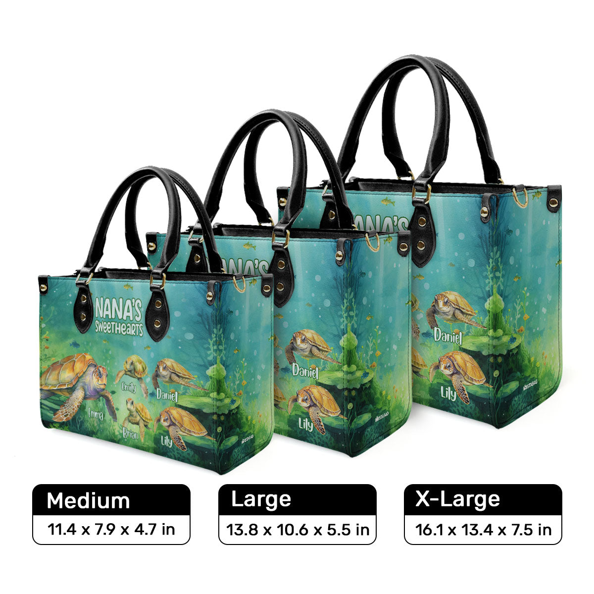 Nana's Sweethearts - Turtles Personalized Leather Handbag STB109