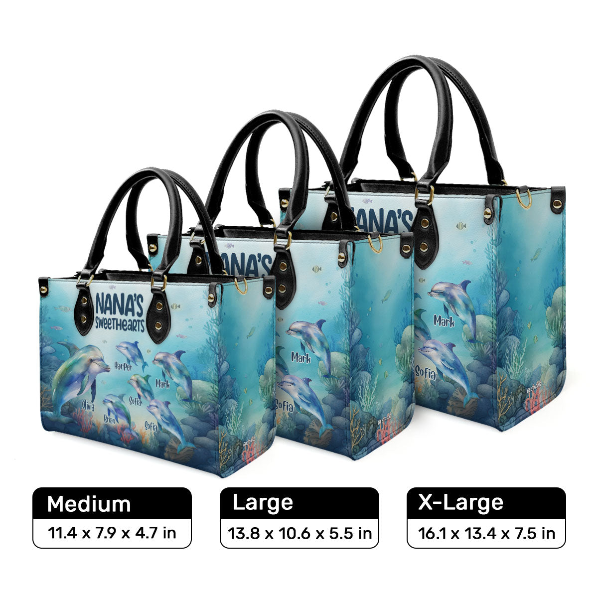 Nana's Sweethearts - Dolphins Personalized Leather Handbag STB110