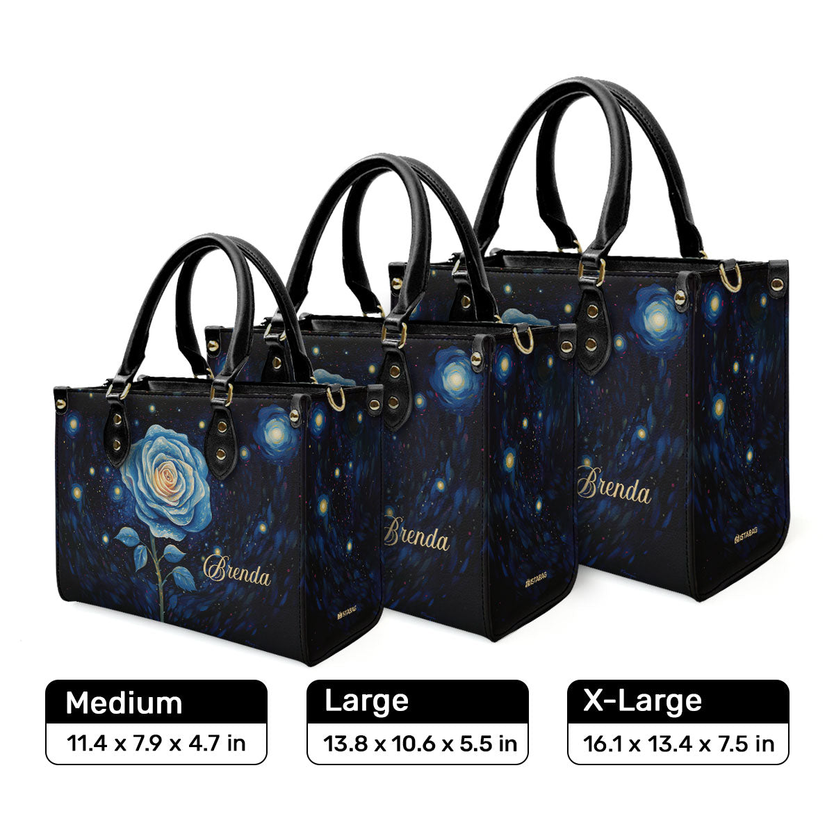 Rose Under The Starry Night - Personalized Leather Handbag - STB139