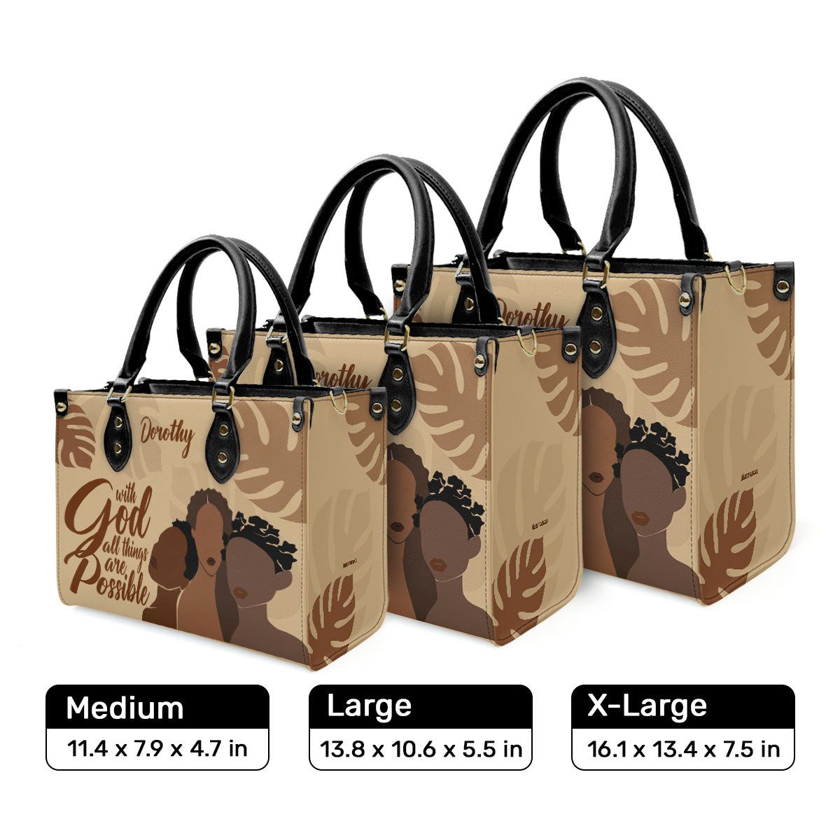 With God, All Things Are Possible - Personalized Leather Hand Bag STB98