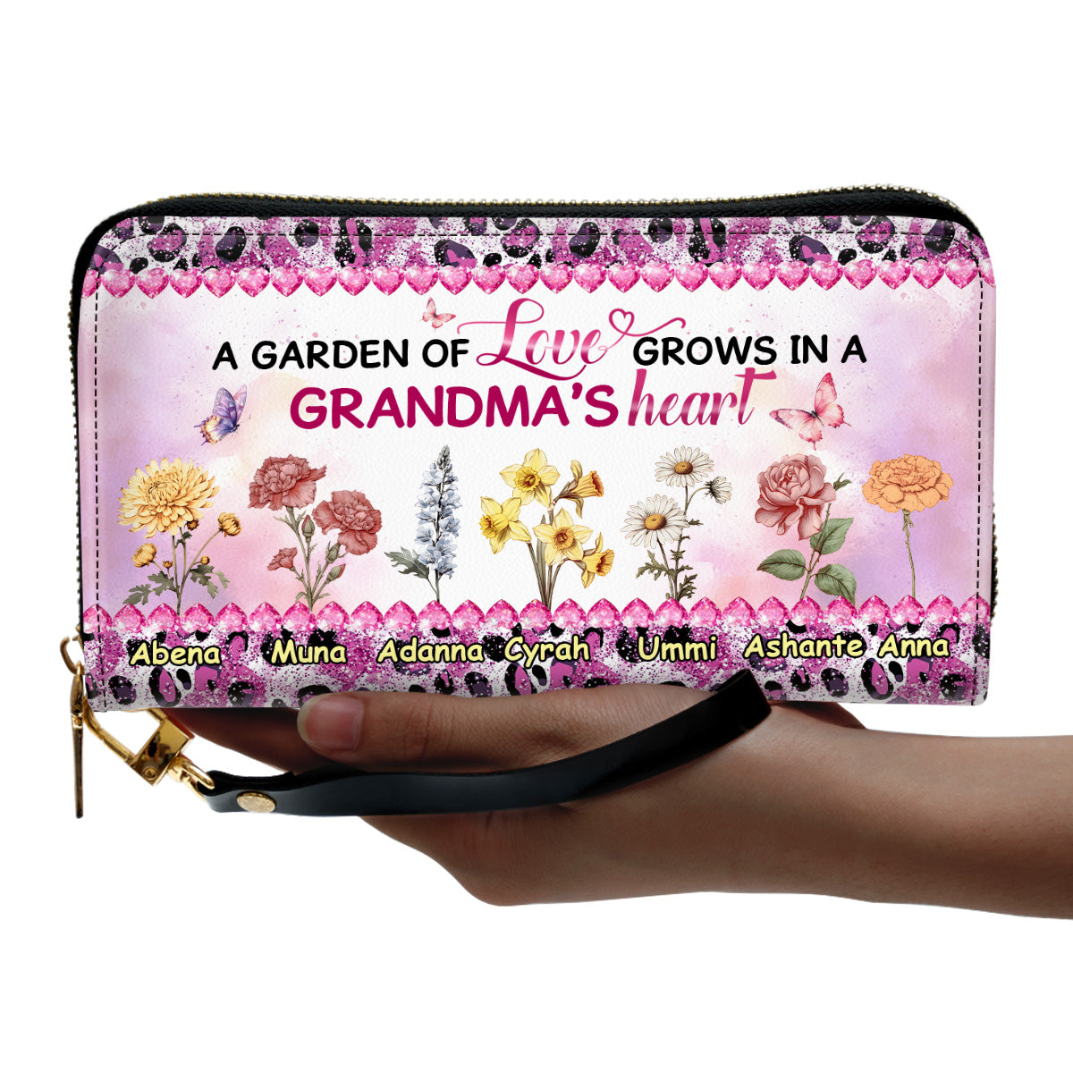 A Garden Of Love Grows In A Grandma's Heart - Personalized Leather Clutch Purse
