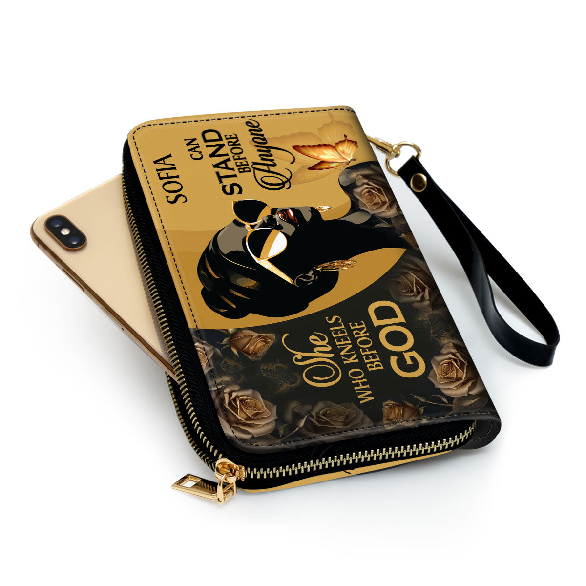 She Who Kneels Before God Can Stand Before Anyone - Personalized Leather Clutch Purse STB10