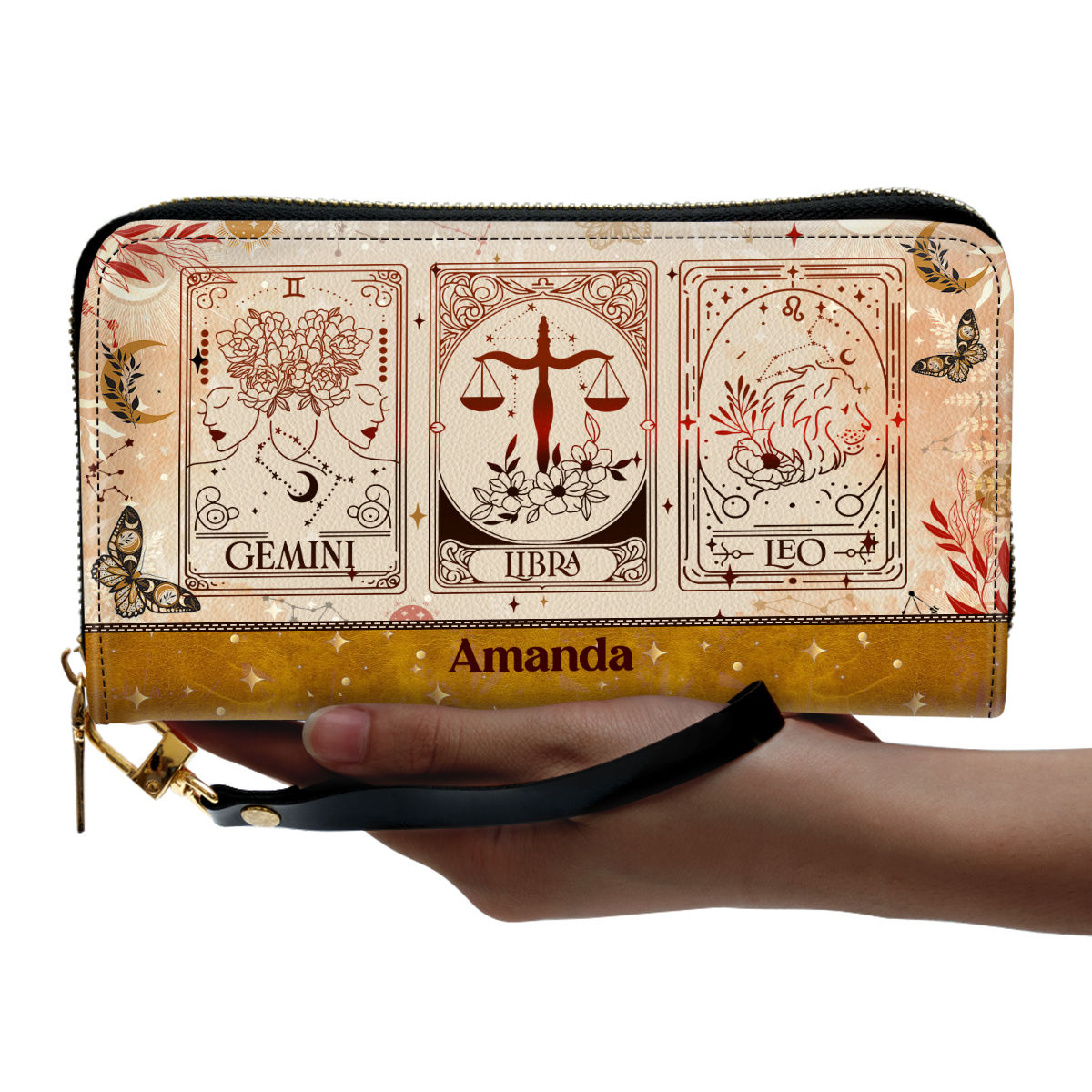 Zodiac Big Three - Personalized Leather Clutch Purse SBCPLM2568T