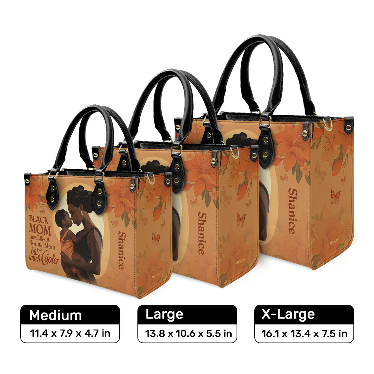 Black Mom Just Like A Normal Mom But Much Cooler - Personalized Leather Handbag STB125