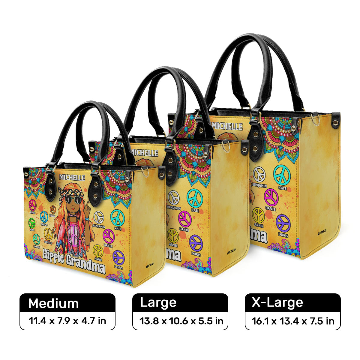 Hippie Grandma - Personalized Leather Handbag SBN12