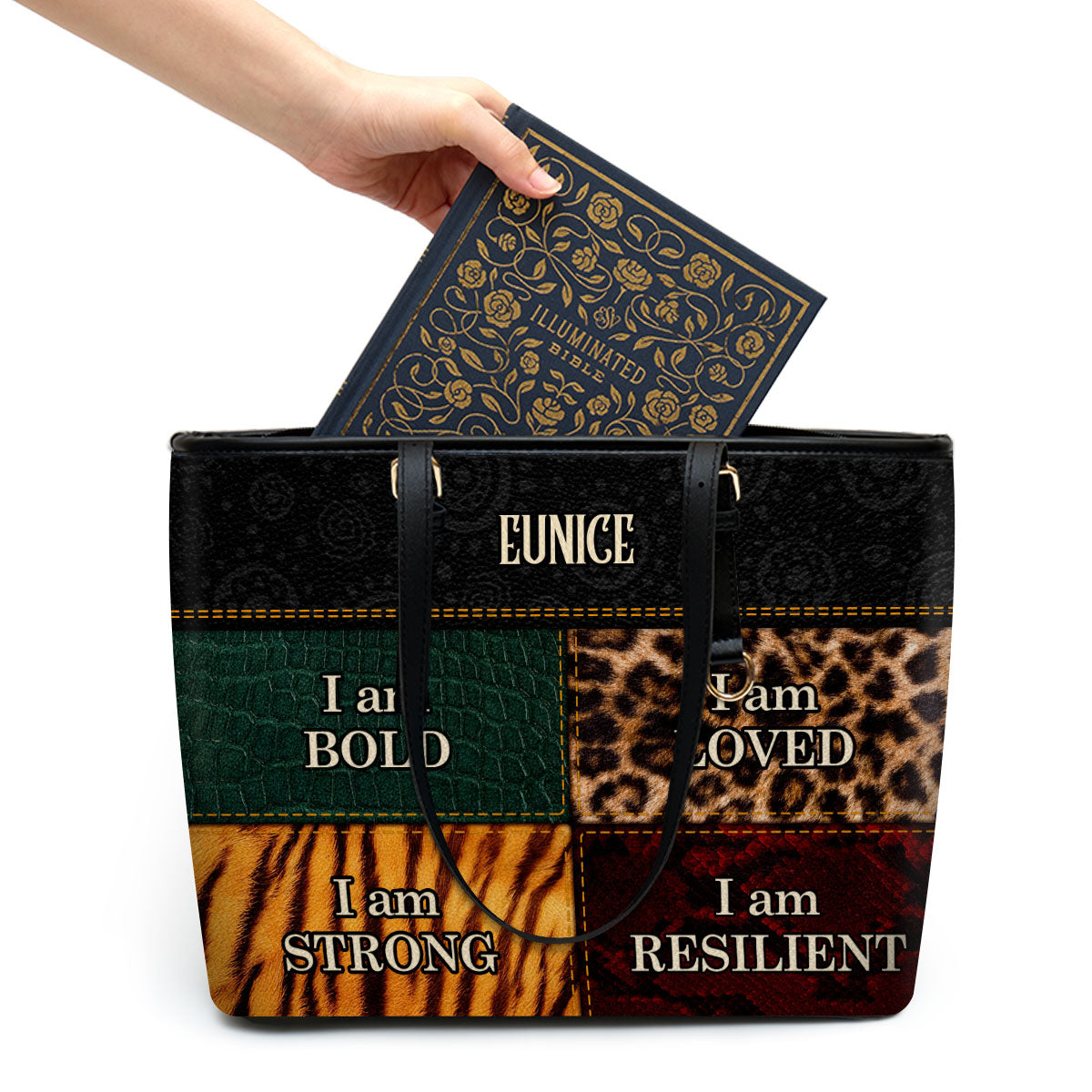 I am BOLD, LOVED, STRONG, RESILIENT - Personalized Leather Totebag STB49