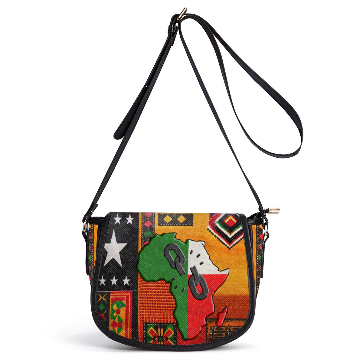 Africa Map - Juneteenth Leather Saddle Cross Body Bag SBSADT61