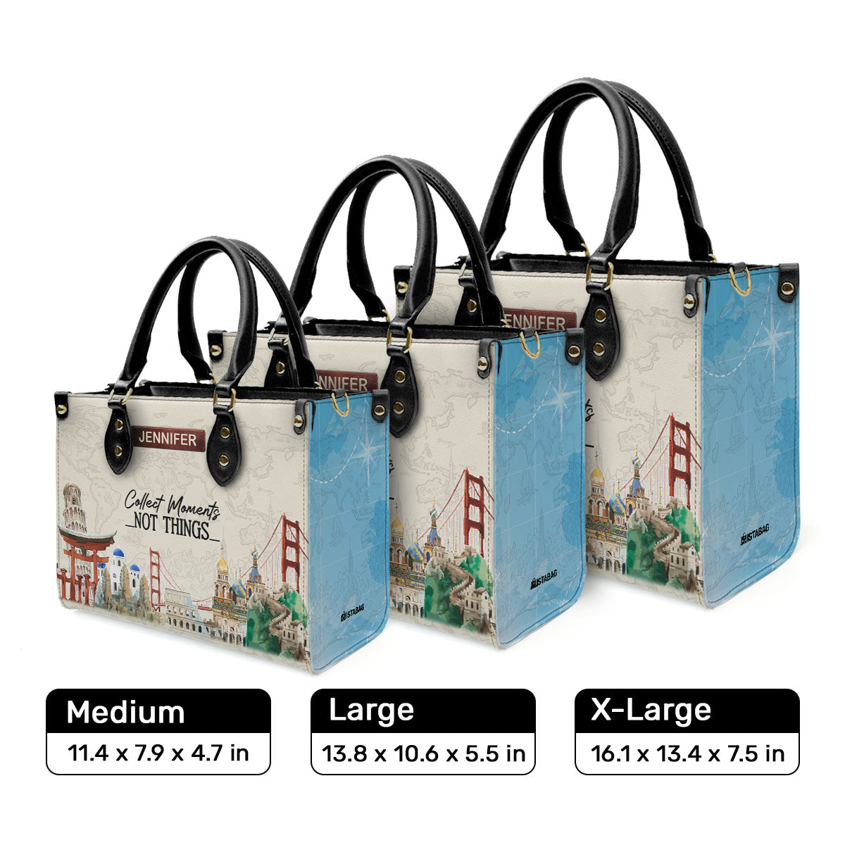 Collect Moments Not Things - Personalized Leather Handbag SBLHBT75