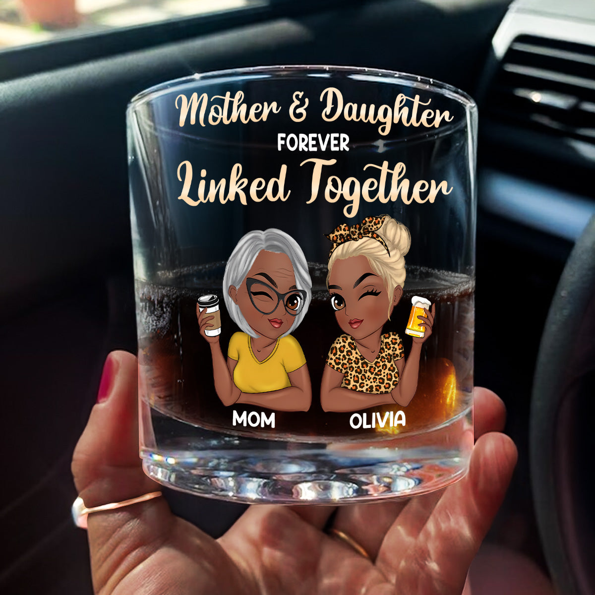 Forever Linked Together - Personalized Round Whiskey Glass