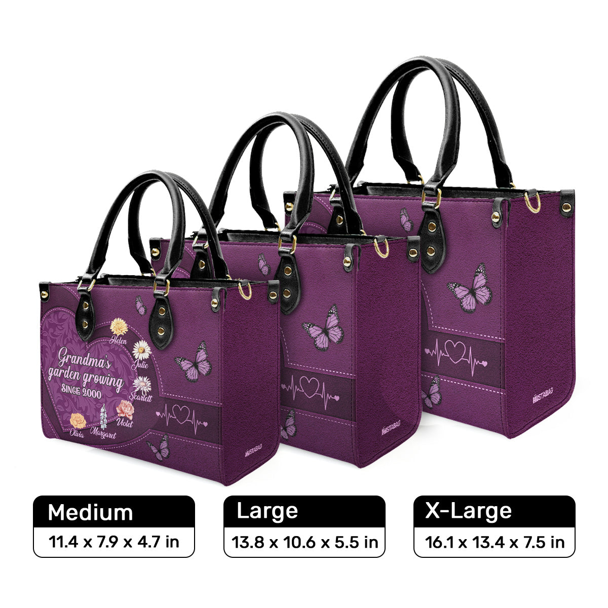 Grandma's Garden Growing Since Year - Personalized Leather Handbag