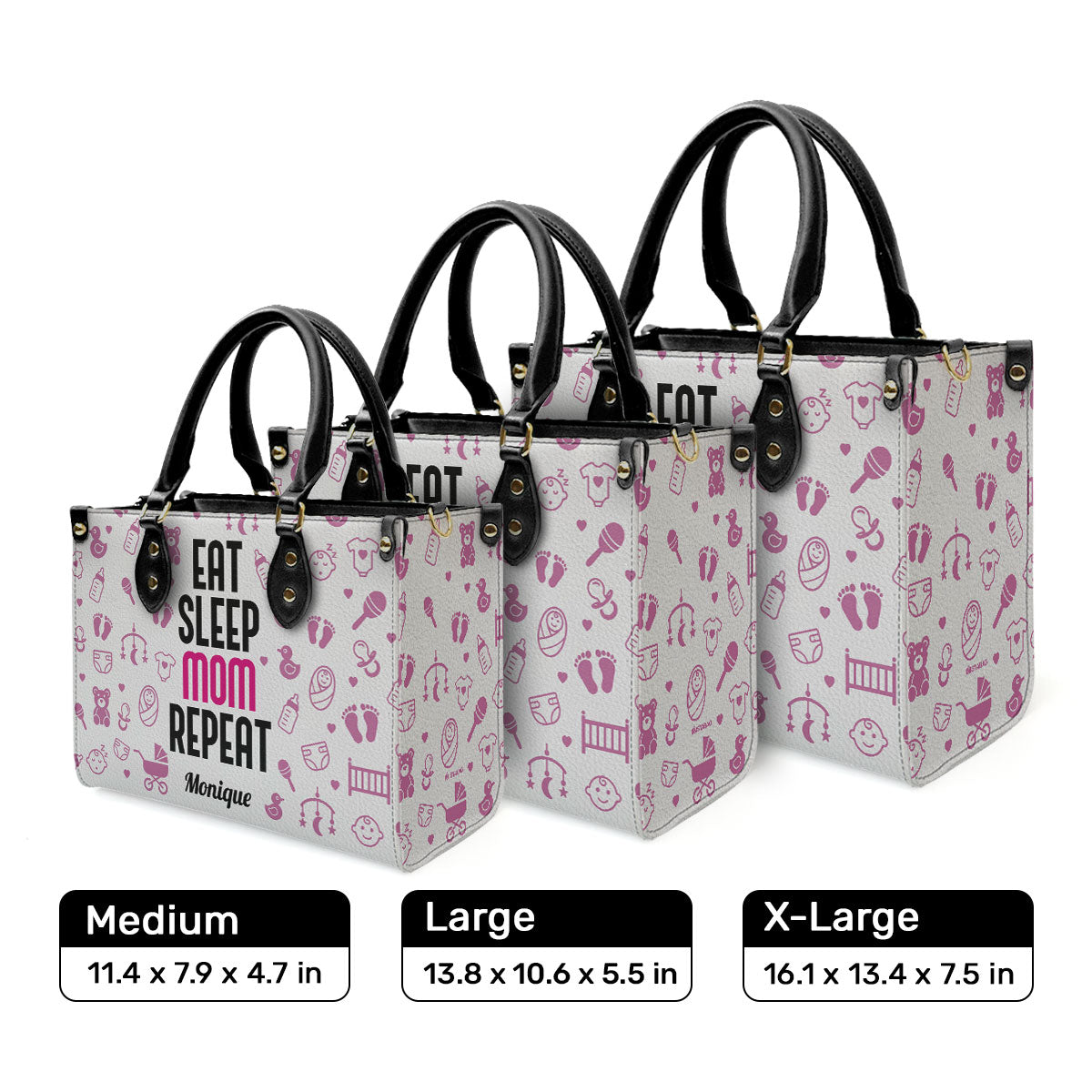Eat Sleep Mom Repeat - Personalized Leather Handbag STB189
