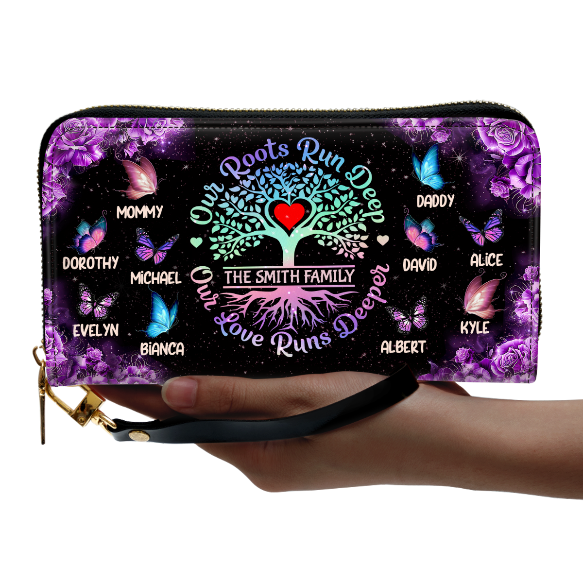 Our Roots Run Deep Our Love Runs Deeper - Personalized Leather Clutch Purse SBCPLM2546D