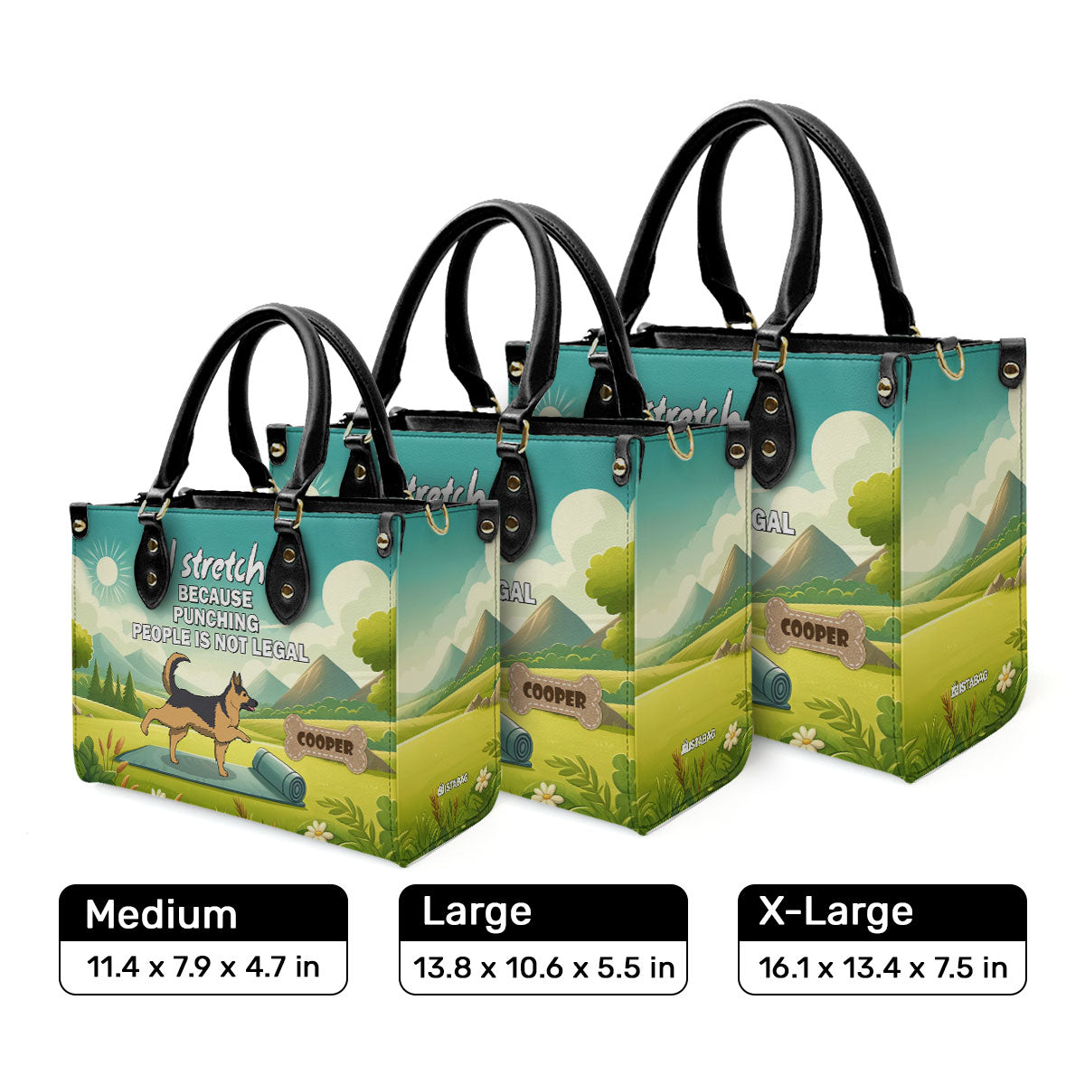 I Stretch Because Punching People Is Not Legal - Personalized Leather Hand Bag SBLHBT69