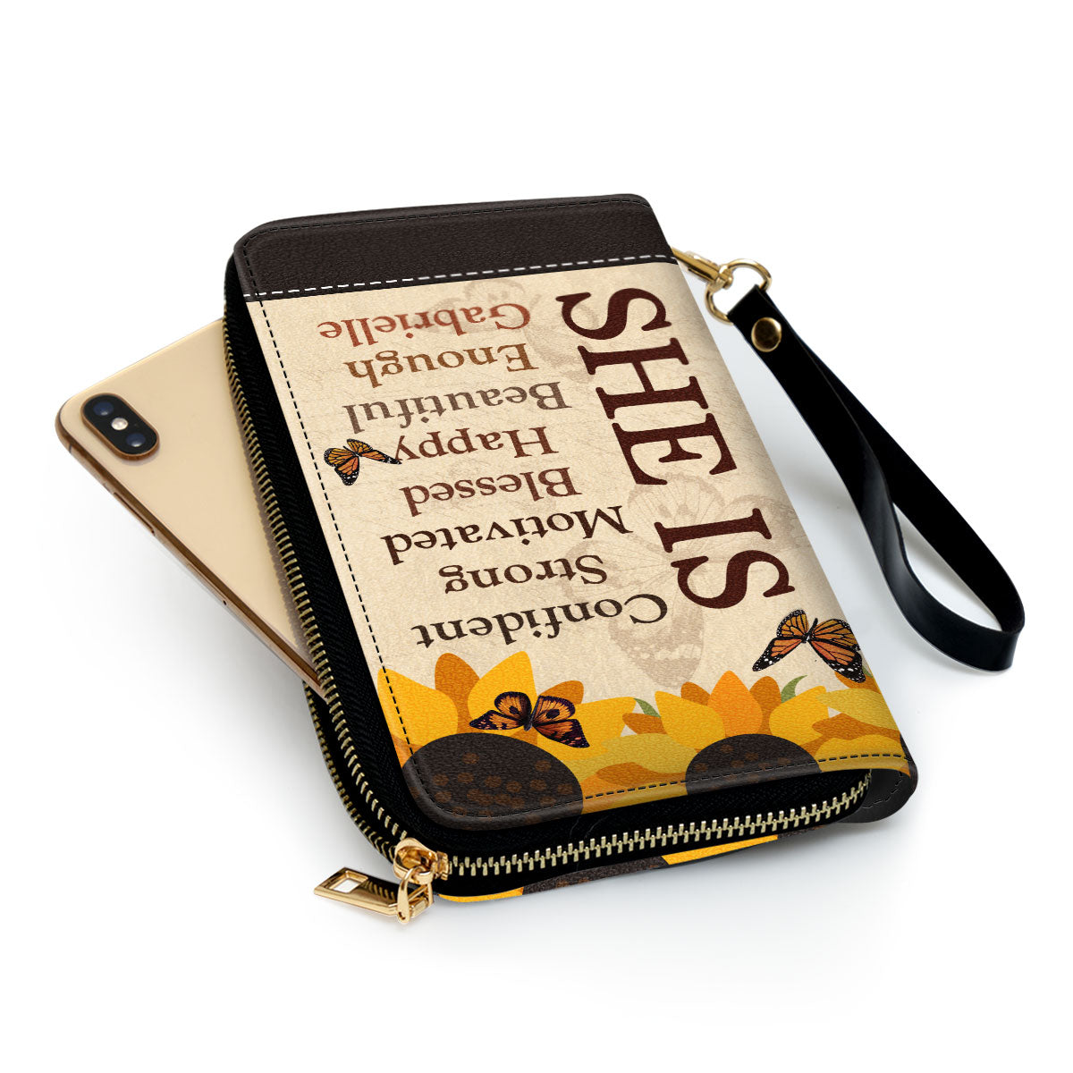 She Is - Personalized Leather Clutch Purse SB12