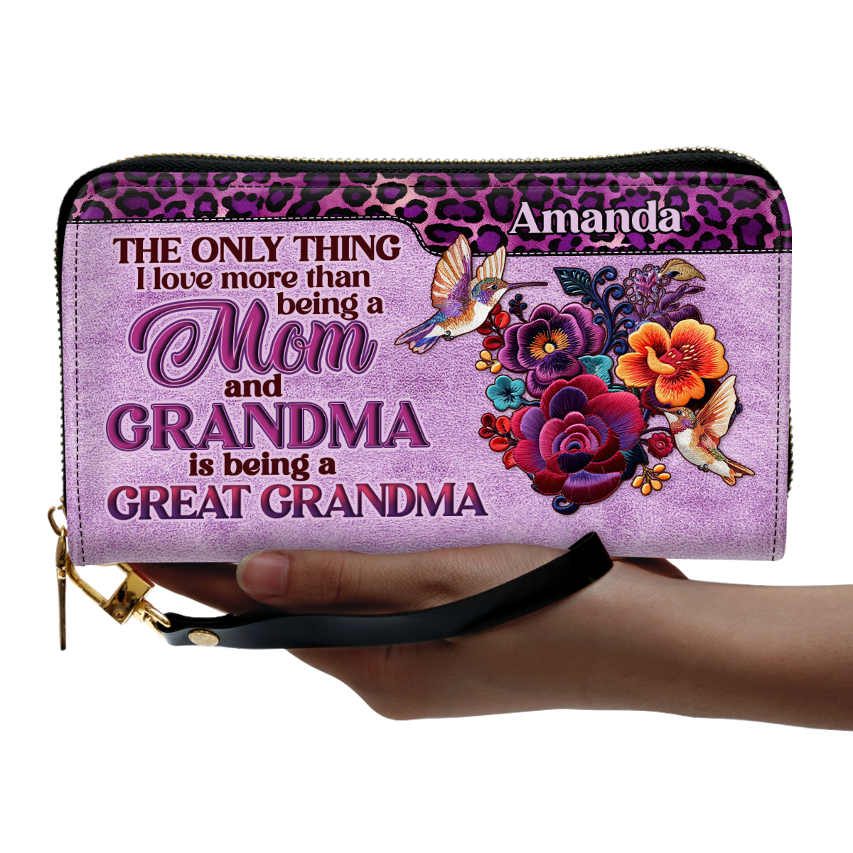 Mom Grandma Great Grandma Hummingbird - Personalized Leather Clutch Purse SBCPLM2553D