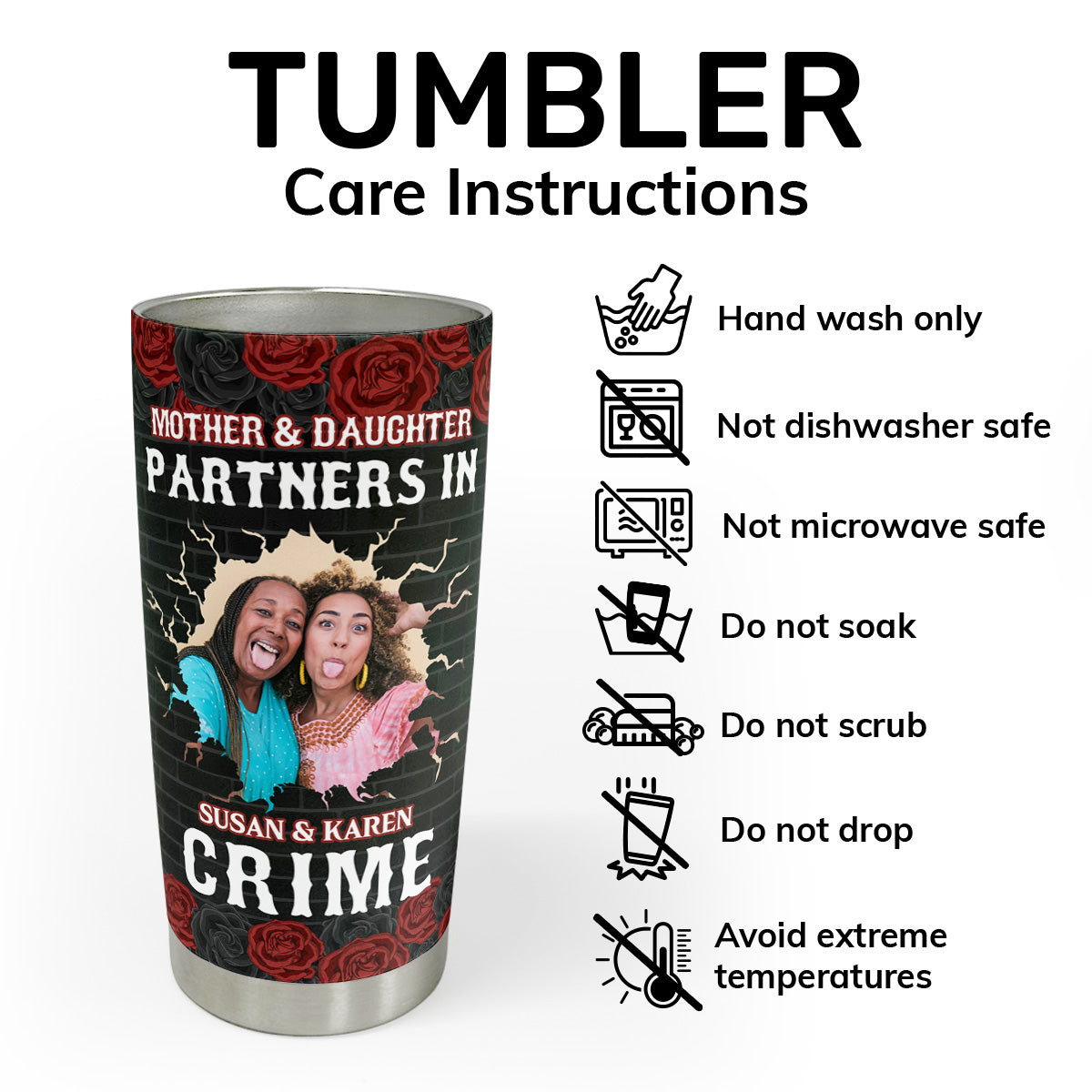 Mom And Daughters Partners In Crime - Personalized Stainless Steel Tumbler