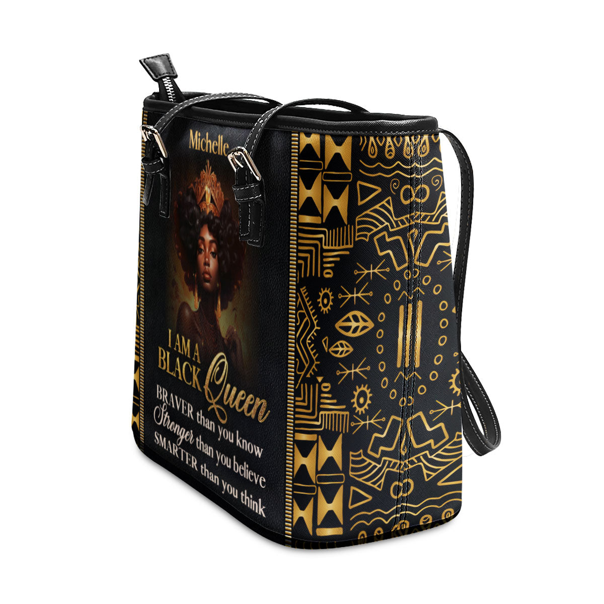 I Am A Black Queen - Personalized Leather Totebag MB30
