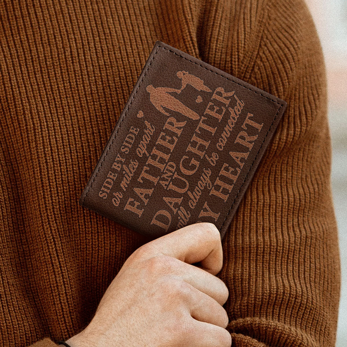 Side By Side Or Miles Apart - Personalized Leather Folded Wallet SBLFWM1033