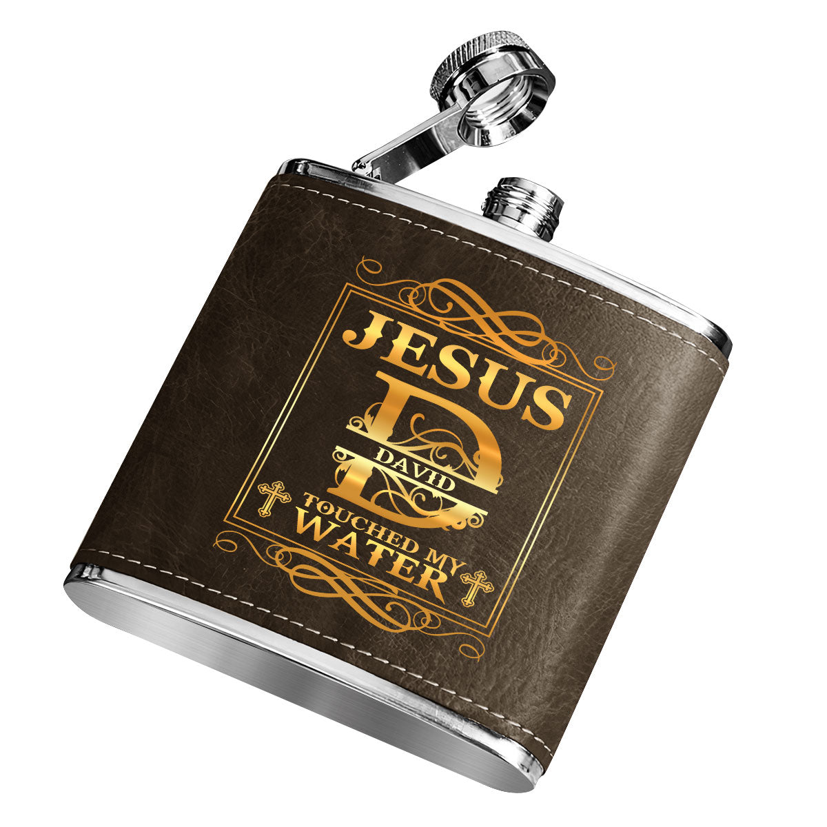 Jesus Touched My Water - Personalized Leather Flask SBLFLALM2100M