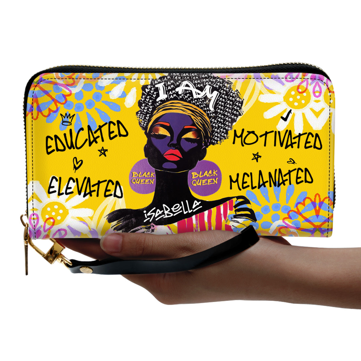 I Am Melanated - Personalized Leather Clutch Purse