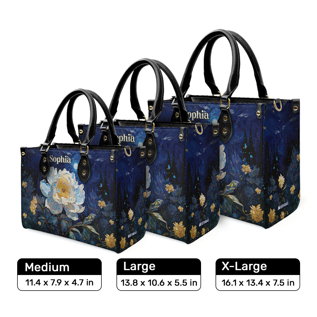 Peony Under The Starry Night - Personalized Leather Handbag MSM28