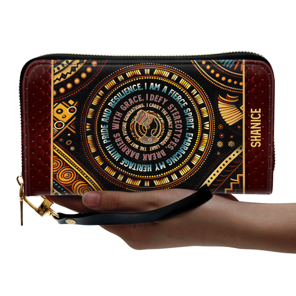 Mantra - I Am A Fierce Spirit - Personalized Leather Clutch Purse MB03