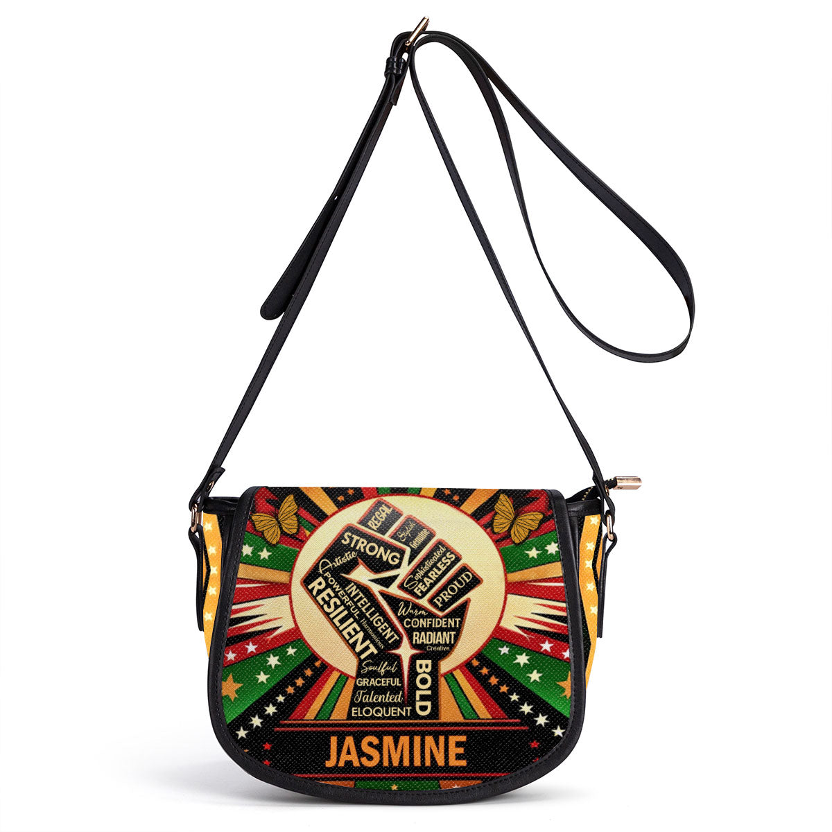 Juneteenth Fist - Personalized Leather Saddle Cross Body Bag SBLSDBT63