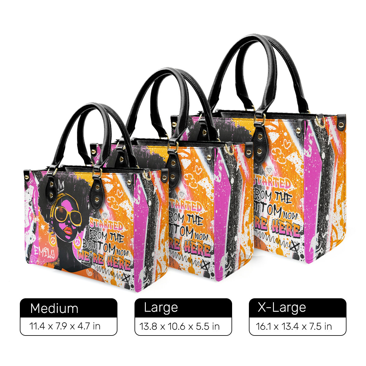 Started From The Bottom Now We Are Here - Personalized Leather Handbag SBLHBLTN2384T