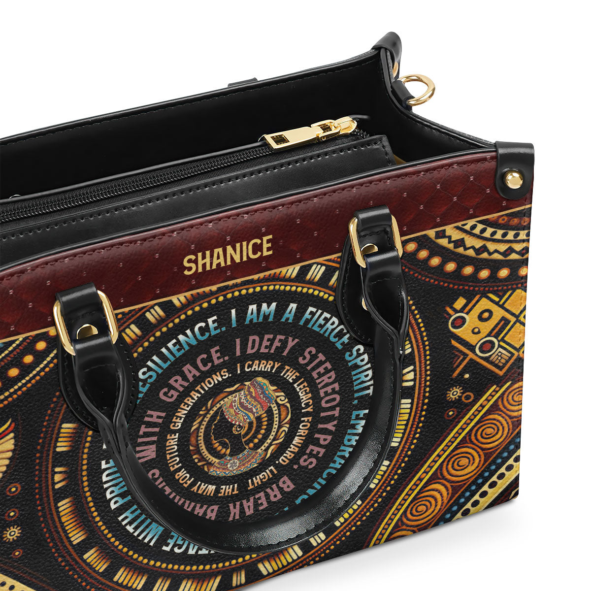Mantra - I Am A Fierce Spirit - Personalized Leather Handbag MB03