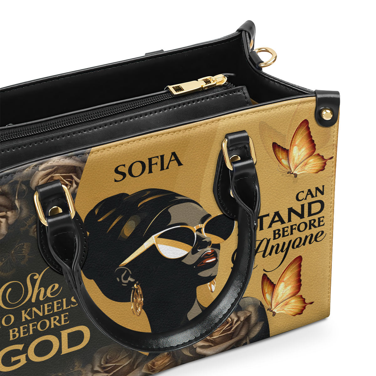 She Who Kneels Before God Can Stand Before Anyone - Personalized Leather Handbag STB10