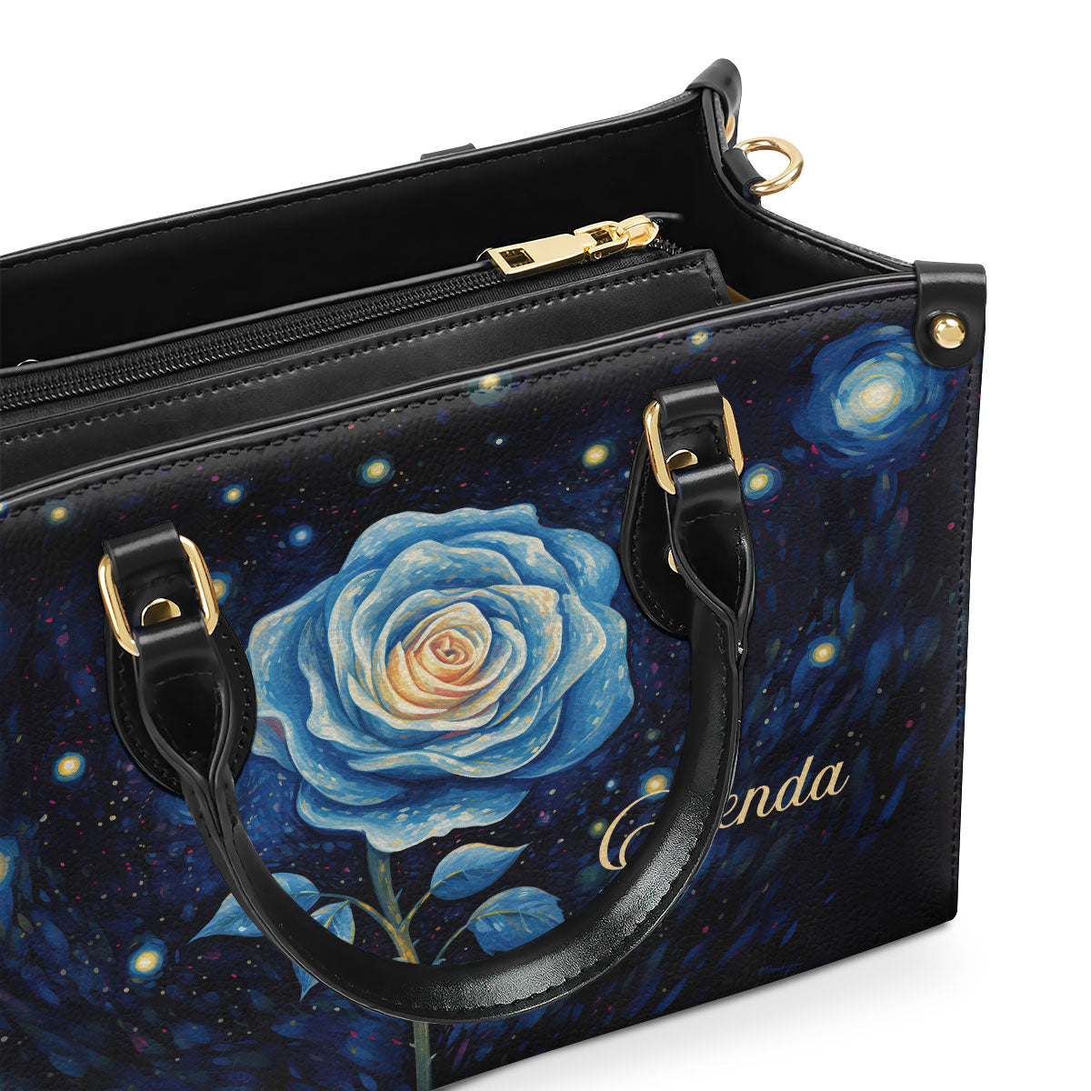 Rose Under The Starry Night - Personalized Leather Handbag - STB139