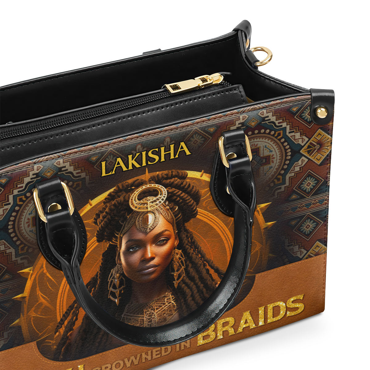 Queen Crowned In Braids - Personalized Leather Handbag STB33