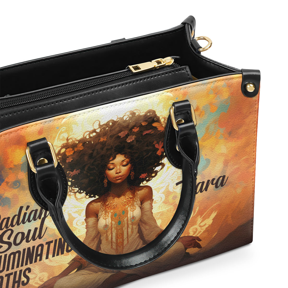 Radiant Soul Illuminating Paths - Personalized Purple Leather Handbag STB70